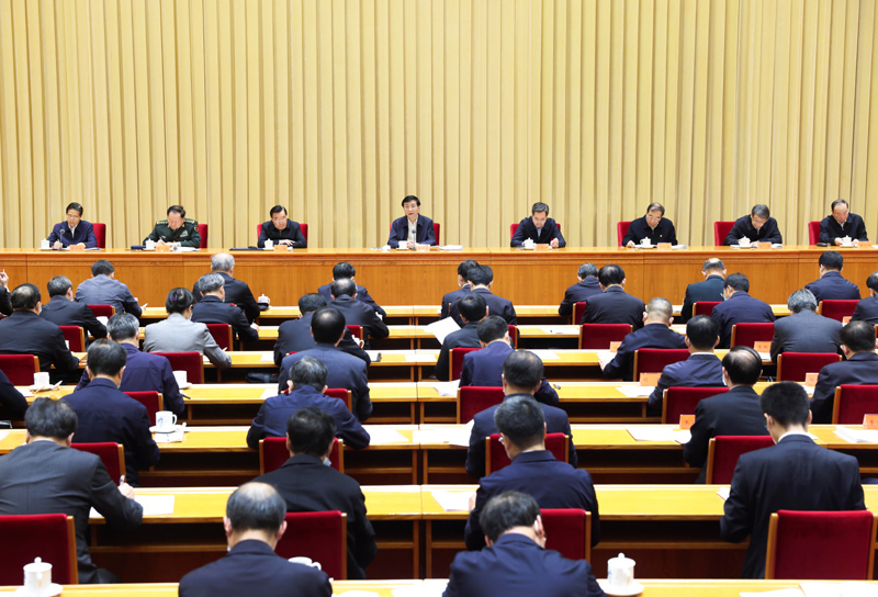 11月17日，中共中央政治局常委、中央書(shū)記處書(shū)記王滬寧在北京出席中央全面依法治國(guó)工作會(huì)議并作總結(jié)講話。新華社記者 龐興雷 攝